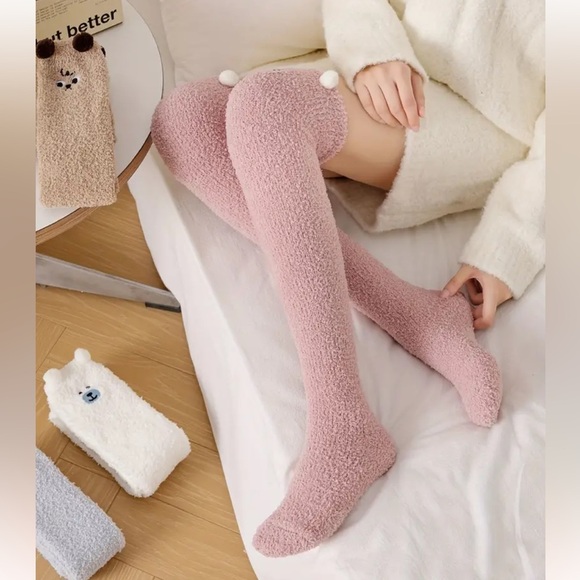 Cartoon Fuzzy High Knee Socks In Pink - Picture 2 of 7